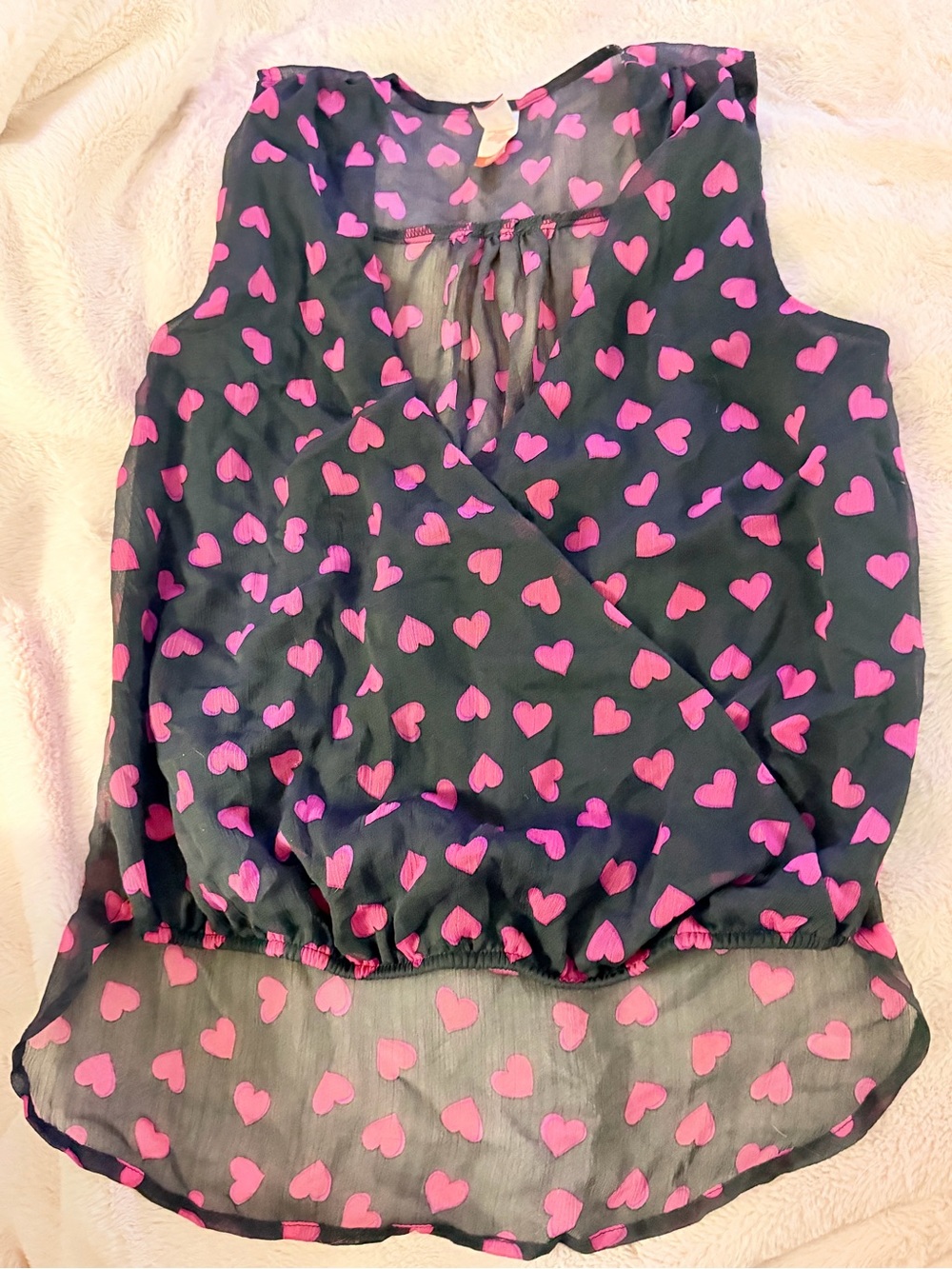Vintage y2k No boundaries Sheer cowl neck heart print